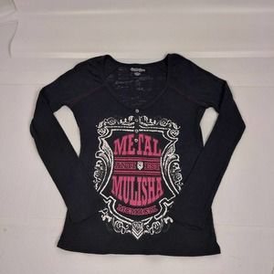 Metal Mulisha Black Pink Burnout 1/4 Button Long Sleeve Shirt